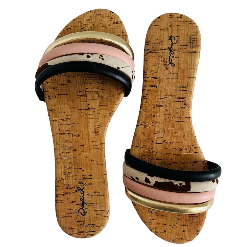 SOLD 🆕 NWOT Qupid Open Toe MultiColor Faux Cork Insole Comfort Sandals Archer 7